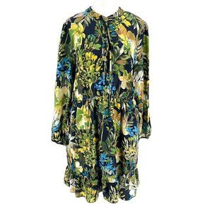 J.Crew 100% Silk Watercolor Floral Ruffle A-Line Dress Pockets size Medium